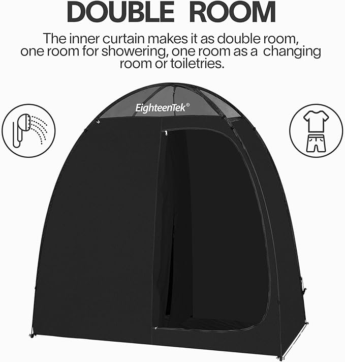 EighteenTek Shower Tent Camping, 2-Room Portable Changing Room, Outdoor Shower Enclosure, Pop Up Privacy Tent Shelter with Floor & Doors, Changing Tent, Camping Toilet, Bathroom