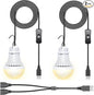 2 Pack USB LED Camping Lantern, 8.2 ft Extra Length Cord Tent Light with USB Y-Cable, Portable LED Bulb for Garage, Warehouse, Car, Truck, Fishing Boat, Room, Emergency Light, Warm