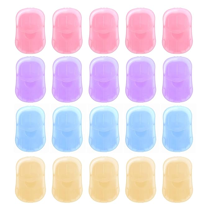 20 Boxes (400 Sheets) Portable Travel Soap Paper Sheets, Mini Disposable Soap Sheets Hand Washing Bath Scented Paper Soap and Slide Foaming Paper Soap Bathing Soap Flakes for Outdoor Camping