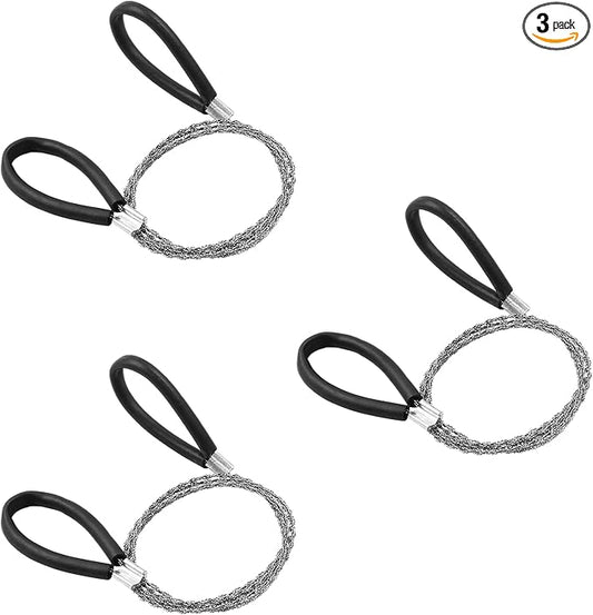 3 Pcs Stainless Steel Survival Wire Saw 21.65 Inch, Garrote Wire Cable Saw String Saw, Emergency Pocket Saw Rope Saw Hand Tool for Wood Cutting Hiking Hunting