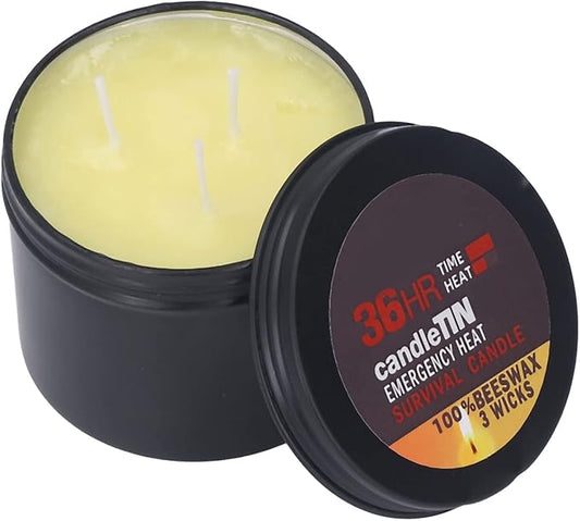 3 Wick Survival Candle, Beeswax Emergency Candle Natural Aroma 36 Hour Long Burning Candles, Outdoor Emergency Candle Light Source for Blackout, Camping, Fishing, Hunting