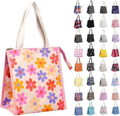iknoe Lunch Bag Insulated Lunch Bags for Women & Men, 9L Reusable Lunch Tote, Portable Adult Thermal Large Lunch Cooler for Work Picnic Beach (Pink Flowers)