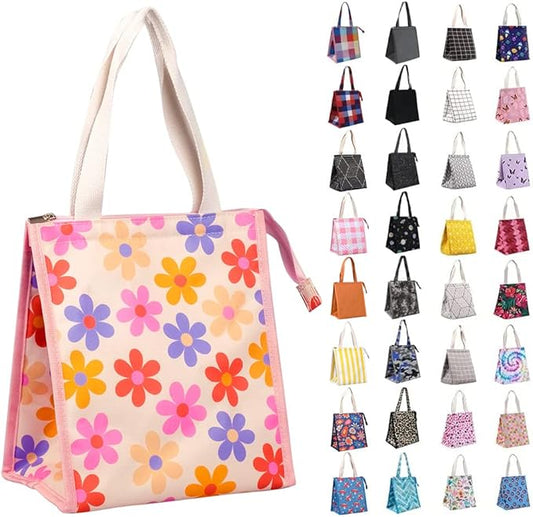 iknoe Lunch Bag Insulated Lunch Bags for Women & Men, 9L Reusable Lunch Tote, Portable Adult Thermal Large Lunch Cooler for Work Picnic Beach (Pink Flowers)