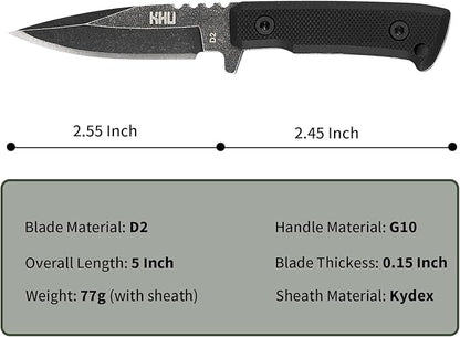 Neck Knife Fixed Blade EDC Knife - Knife Necklace Mini Knife Survival Knife Neck Knives - D2 Steel G10 Handle - Outdoor Hunting Camping Gear with kydex Sheath