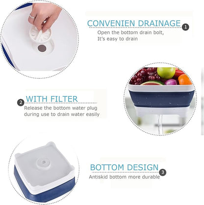 Dishpan for Washing Dishes,9L Collapsible Dish Tub Portable Sink,Wash Basin,Foldable Laundry Tub,Washing Basin with Drain Plug,Dishpan for Kitchen Sink,Camping Dish Washing Tub,Navy blue