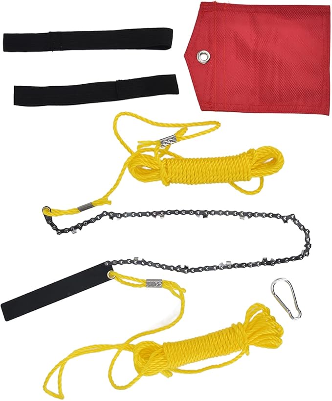 24 Inch High Reach Tree Limb Hand Rope Saw, Rope Chain Saw with Double Sides Teeth Blades, Manganese Steel Folding Pocket Chainsaw for Wood Cutting Camping Hunting Garden Work