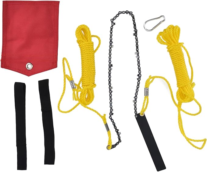 24 Inch High Reach Tree Limb Hand Rope Saw, Rope Chain Saw with Double Sides Teeth Blades, Manganese Steel Folding Pocket Chainsaw for Wood Cutting Camping Hunting Garden Work