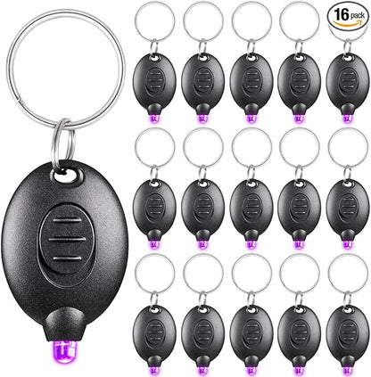 16 Pack Mini UV LED Keychain Flashlight, 395nm UV Light Keychain Flashlight, UV Keychain Flashlight, UV Keychain Light Black Light for Detections