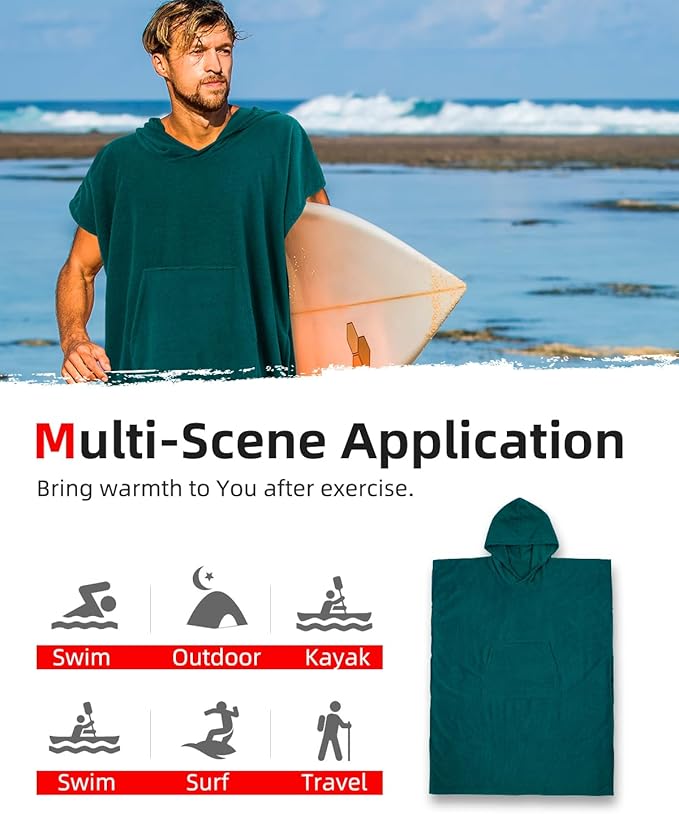 Abahub Surf Poncho Changing Robe with Hood, Thick Quick Dry Microfiber Wetsuit Changing Towel for Surfing Beach Swim Outdoor Sports Men Women, Absorbent Wearable Towel Cover Up(Sea Blue)