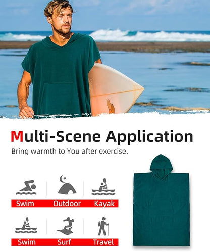 Abahub Surf Poncho Changing Robe with Hood, Thick Quick Dry Microfiber Wetsuit Changing Towel for Surfing Beach Swim Outdoor Sports Men Women, Absorbent Wearable Towel Cover Up(Sea Blue)
