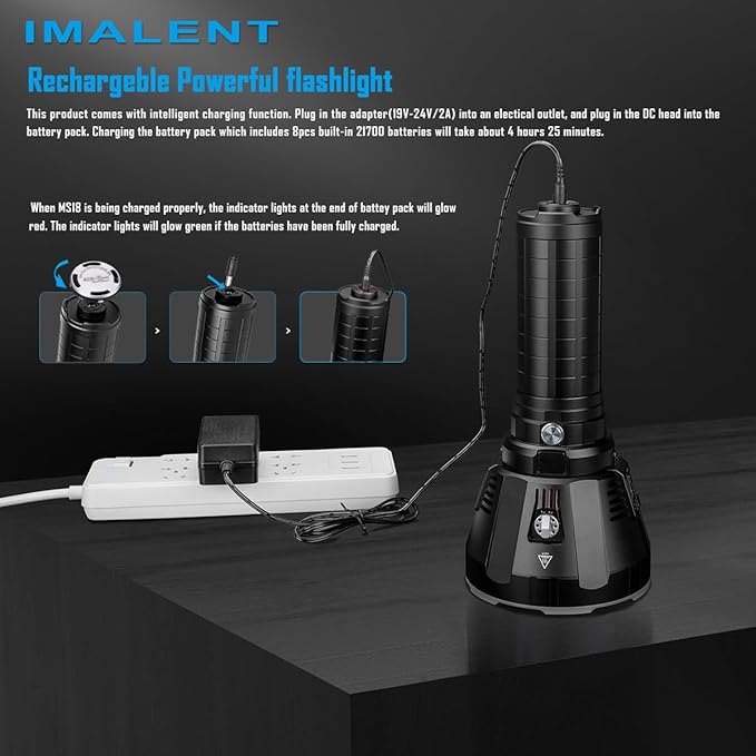 IMALENT MS18 Powerful Bright Flashlight 100,000 Lumens, Flashlights High Lumens Rechargeable with 18pcs Cree XHP70.2 LEDs and OLED Display, LED Flashlight for Emergencies, Camping