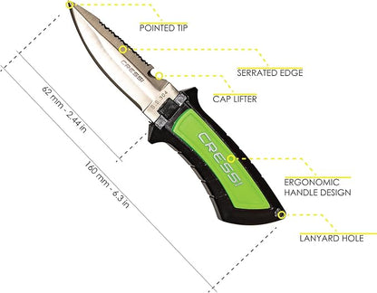 Cressi Short Blade Knife for Scuba Diving and Spearfishing with Quick-Release Sheath & Hose Holder - Lima: designed in Italy
