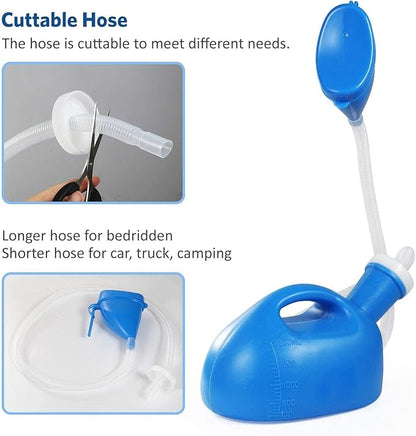 ONEDONE Portable Urinals for Men Women Urine Bottle Spill Proof Female Male Pee Bottle Urinal for Men Camping Toilet 68 OZ 47.24" Long Tube with Lid Blue