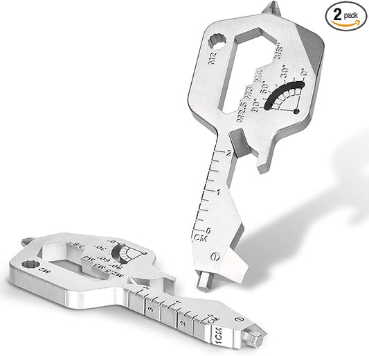 20-in-1 Key Shaped Pocket Multi Tool -2Pack Versatile EDC Gadgets, Bottle Opener Keychain, Screwdriver Keychain, Ideal Gifts Multipurpose Tool, Compact EDC Keychain, Silver