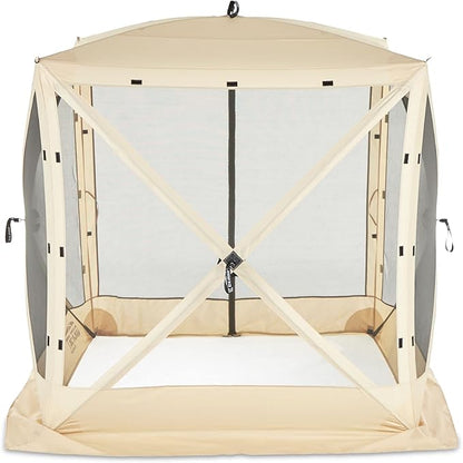 CLAM Pop Up Screen Tent, Outdoor Camping Gazebo Canopy, Traveler, 6' x 6', Tan