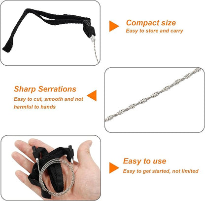 3 Pcs Hand Pocket Chainsaw Stainless Steel Emergency Saw Kit Mini Survival Wire Saw with Rope Handle for Cutting Hunting Hiking Backpacking Gear(Black)