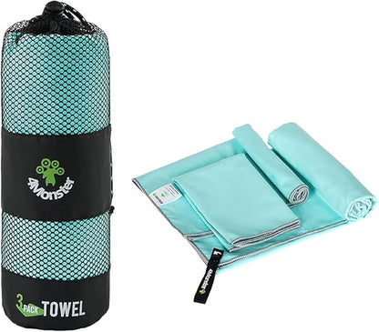 4Monster Camping Towels 3 Size at 1 Pack,Quick Dry Microfiber Towel,Beach Travel Towel Ultra Compact,Soft Gym Towel for Hiking Yoga Travel Sports Backpacking Trip and Pool