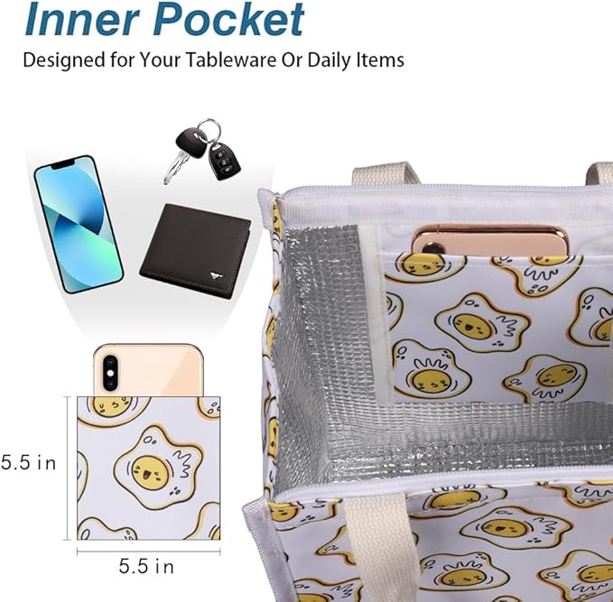 iknoe Insulated Lunch Bag for Women, 9L Durable Wide-Open Foldable & Portable Lunch Tote with Interior Pockets, Water-Resistant Thermal Cooler for Adults Picnic Beach
