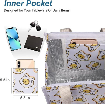 iknoe Insulated Lunch Bag for Women, 9L Durable Wide-Open Foldable & Portable Lunch Tote with Interior Pockets, Water-Resistant Thermal Cooler for Adults Picnic Beach