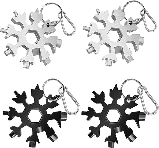 4PCS Snowflake Multitool,18-In-1 Stainless Steel Snowflake Wrench Screwdriver Multi-Tool, Portable Pocket Keychain Tools，Stocking Stuffers for Adults Christmas Gifts