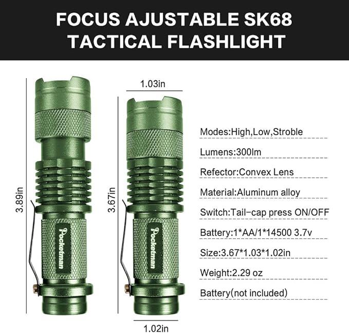 5 Pack LED Mini Flashlights 7W 300LM 3 Light Modes Adjustable Focus Zoomable LED Tactical Flashlight for Camping Hiking Emergency