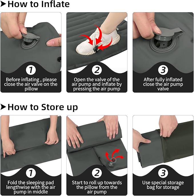 Inflatable Camping Sleeping Pad with Pillow, Thick 4.5 Inch Portable Sleeping Pad, Lightweight Sleeping Mat for Camping, Backpacking, Hiking