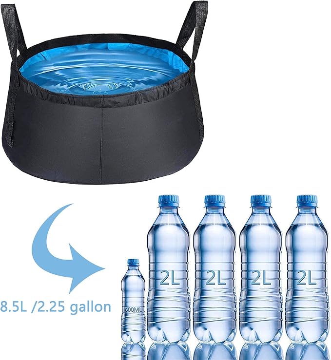2-Pack Collapsible Bucket with Handle 2 Gallon Portable Camping Wash Basin Folding Water Container for Fishing Beach