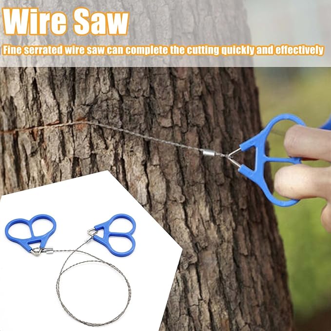 3 Pcs Survival Wire Saw Outdoor Emergency, Stainless Steel Mini Hand Pocket Saws Serrated Cutting Cable for Camping, Backpacking Gear, Hunting, Hiking, Cutting(Silver with Plastic Handle)