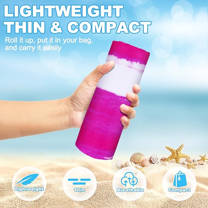 2 Pack Microfiber Oversized Lightweight Beach Towel Sandproof Thin Compact Quick Dry Clearance Towels Extra Large Sand Free Pool Travel Beach Essentials Accessories Women Men Adult Gift Purple Stripe
