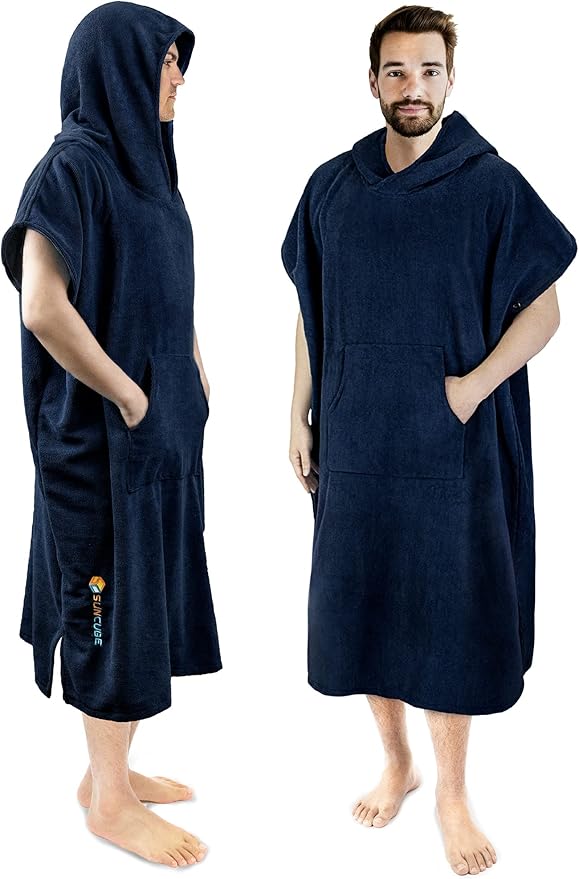 SUN CUBE Surf Poncho Changing Robe with Hood | Quick Dry Microfiber Wetsuit Changing Towel with Pocket for Surfing Men Women