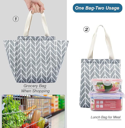 iknoe Insulated Lunch Bag for Women, 9L Sturdy Wide-Open Foldable & Portable Lunch Tote with Interior Pockets, Water-resistant Thermal Lunch Cooler for Adults Picnic Beach (Grey Waveform)