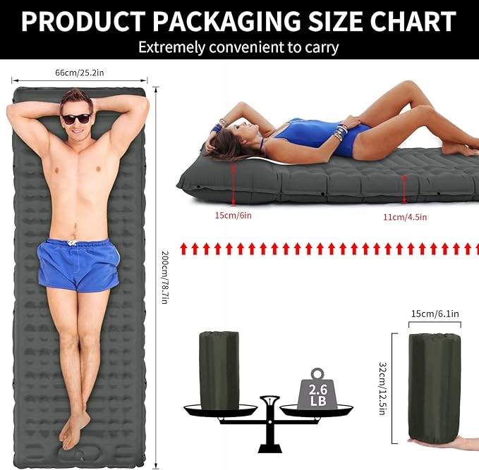Inflatable Camping Sleeping Pad with Pillow, Thick 4.5 Inch Portable Sleeping Pad, Lightweight Sleeping Mat for Camping, Backpacking, Hiking