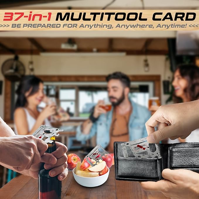 37-in-1 Wallet Tool Card Silver Set Men's Gifts for Dad. Wallet Multi Tool Card Men Gifts for Birthday. EDC Multi Tool Credit Card Size Dad Tool Gift. Stocking Stuffers Cool Tool Gifts for Men