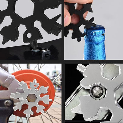 4PCS Snowflake Multitool,18-In-1 Stainless Steel Snowflake Wrench Screwdriver Multi-Tool, Portable Pocket Keychain Tools，Stocking Stuffers for Adults Christmas Gifts