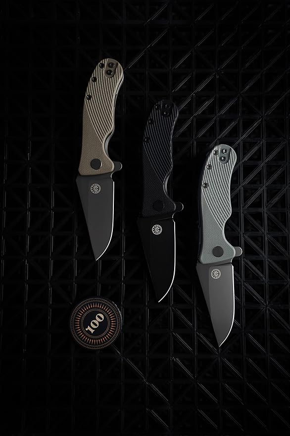 Off-Grid Knives - Baby Rhino - Legal Carry Heavy Duty Compact Folding Knife w. Sandvik 14C28N Blade Steel, Sky Gray G10 Scales, Deep Carry Left and Right Hand, Built Like A Tank