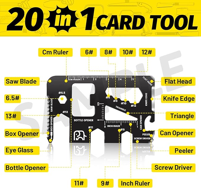 20-in-1 Credit Card Multitools - Stocking Stuffers for Adults, Christmas Gifts - Tools and Gadgets for Men, Women, Him, Dad, Husband, Boys, Teens