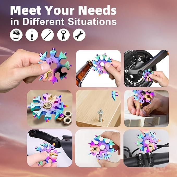 18 in 1 Snowflake Multi Tool, Phillips Flat Screwdriver Kit/Wrench/Bottle Opener, EDC Camping Gear, Gifts for Men (Colorful + Silver)