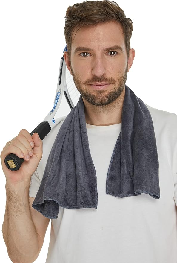 Home Gyms Towel for Men Women Microfiber Gym towels Cycling Workout Sweat Towel Set Quick Dry Exercise Sports Travel Towel Fast Drying 2-Pack (Black + Grey)