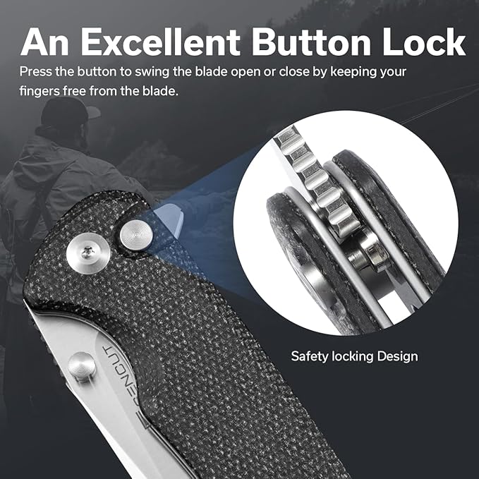 SENCUT Sachse Pocket Knife Folding Knife for EDC, Black Micarta Handle Satin 9Cr18MoV Blade Foldable Small Knife with Clip, Button Lock Everyday Carry Knife for Men Women Indoor Outdoor Gift S21007-1
