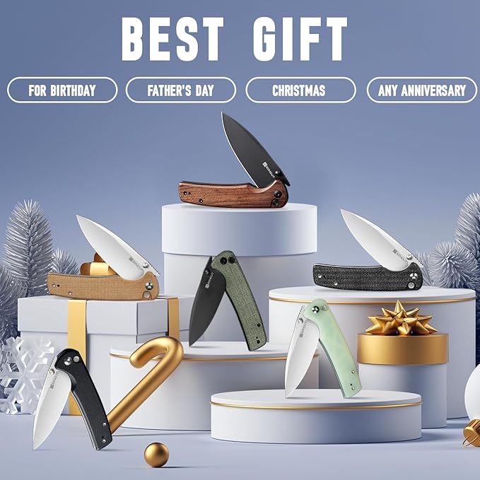 SENCUT Sachse Pocket Knife Folding Knife for EDC, Wood Handle 9Cr18MoV Blade Foldable Small Knife with Clip, Button Lock Everyday Carry Knife for Men Women Indoor Outdoor Gift S21007-6