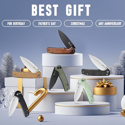 SENCUT Sachse Pocket Knife Folding Knife for EDC, Wood Handle 9Cr18MoV Blade Foldable Small Knife with Clip, Button Lock Everyday Carry Knife for Men Women Indoor Outdoor Gift S21007-6