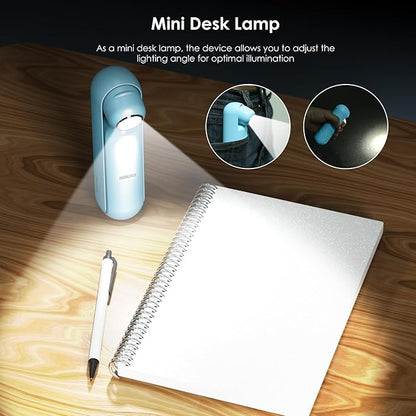 4 IN 1 Portable Handheld Fan,Personal Foldable Cooling Fan, Mini Pocket Fan,Desk Fan,Hand Fan,Flashlight,Power Bank,Table Lamp,Camping Travel Beach Fan, Birthday Gifts for Women Men(Light Blue)