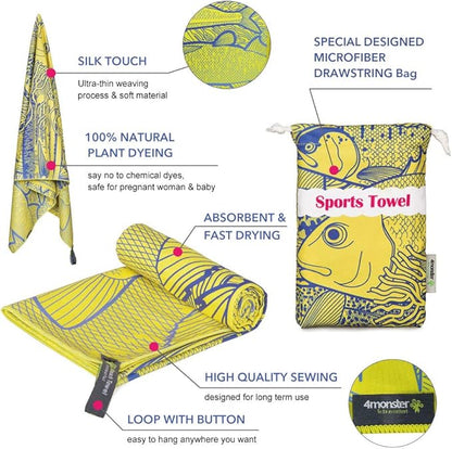 4Monster Microfiber Beach Towel Quick Dry,Super Absorbent Lightweight Travel Towel for Swimmers, Sand Free Camping Towel, Beach Towels for Pool, Swim, Water Sports,Yoga,Gym,Backpacking