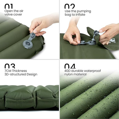 OneTigris Camping Sleeping Pad, Jade Ultralight Camping Mattress 2.8 R-Value Inflatable Sleeping Pads Compact for Camping Backpacking Hiking Traveling Tent 28.3 Extra-Wide with Patch-up Kit