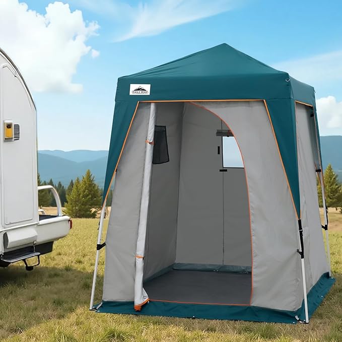 EAGLE PEAK 6x6 Pop Up Privacy Tent with Ground Mat, Portable Changing Room & Outdoor Shower Tent, Portable Canopy for Camping, Hiking, Pool Parties, Photoshoots or Toilet Shelters (Gray/Blue)