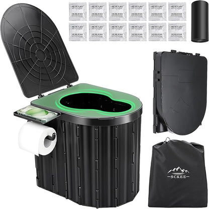 Camping Toilet, Portable Toilet for Adults, 14'' Camping Toilet with Lid, Camp Toilet with Holder, Portable Potty for Camping, Hiking, RoadTrip, Car, Tent, Truck Drivers
