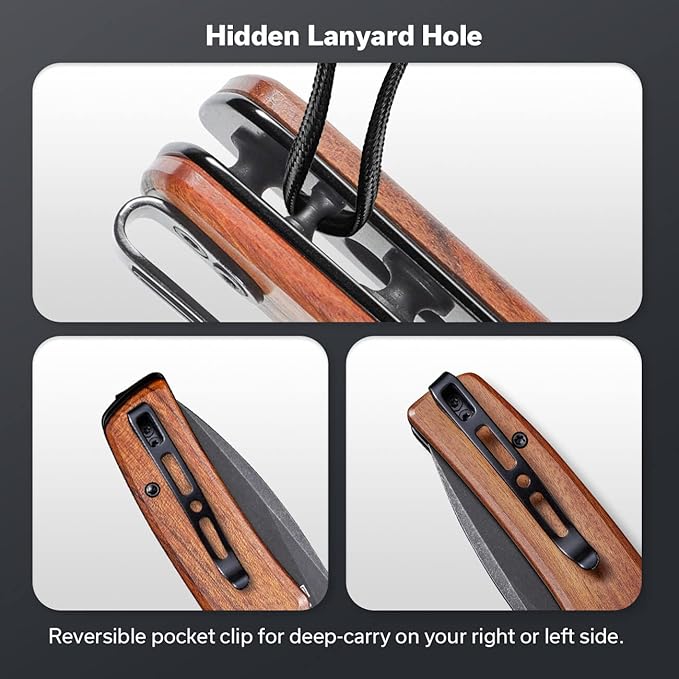 SENCUT Sachse Pocket Knife Folding Knife for EDC, Wood Handle 9Cr18MoV Blade Foldable Small Knife with Clip, Button Lock Everyday Carry Knife for Men Women Indoor Outdoor Gift S21007-6