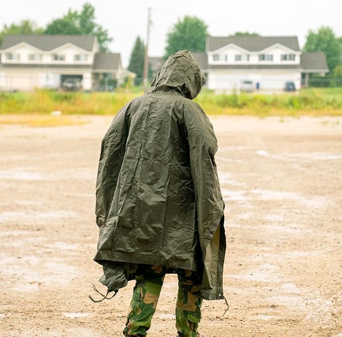 Mil-Tec Adult Ripstop Wet Weather Lightweight Waterproof Multi-Use Rain Poncho with Hood - Use as Bivouac Sack, Shelter Tent
