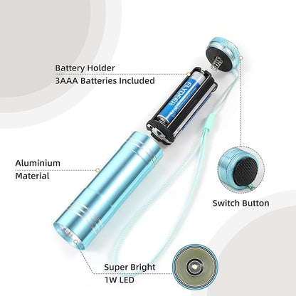 6 Pack Mini Flashlight Set, Aluminum LED Handheld Torches with Lanyard, Assorted Colors, Batteries Included for Party Favors, Night Reading, Camping, Power Outage (Style 2, 6)