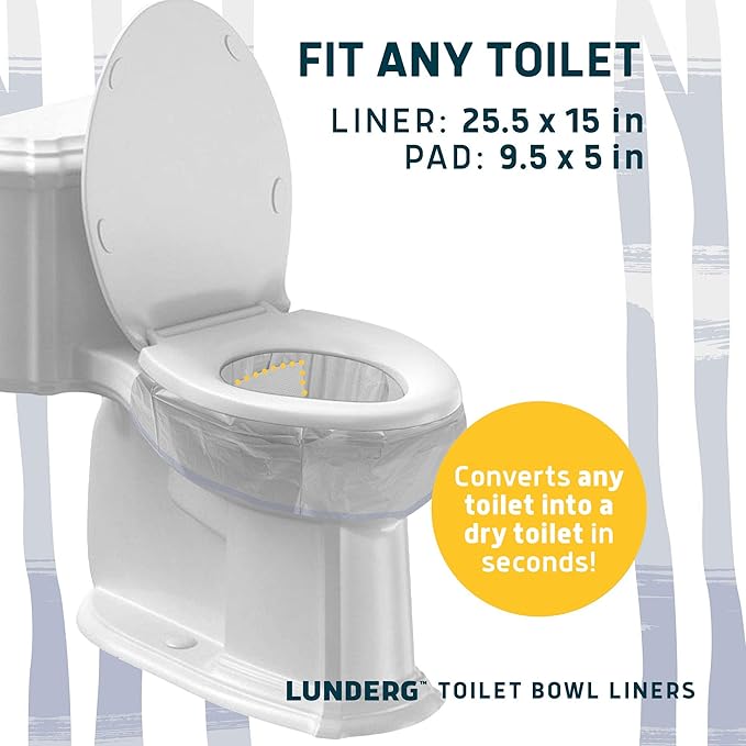 Lunderg Toilet Bowl Liners with Lemon Scented Super Absorbent Pads - Value Pack 20 Count Universal Fit - Disposable Toilet Bags to Convert any Home, Boat or Camping Toilet in a Dry Toilet
